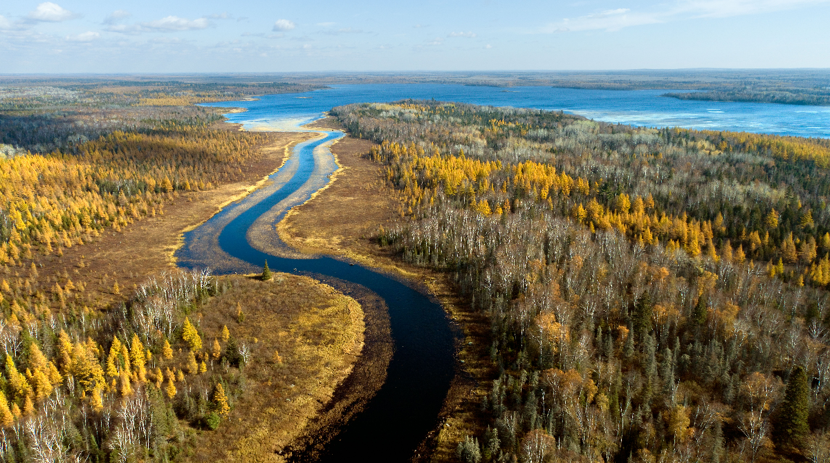 a pristine landscape of lakes and trees