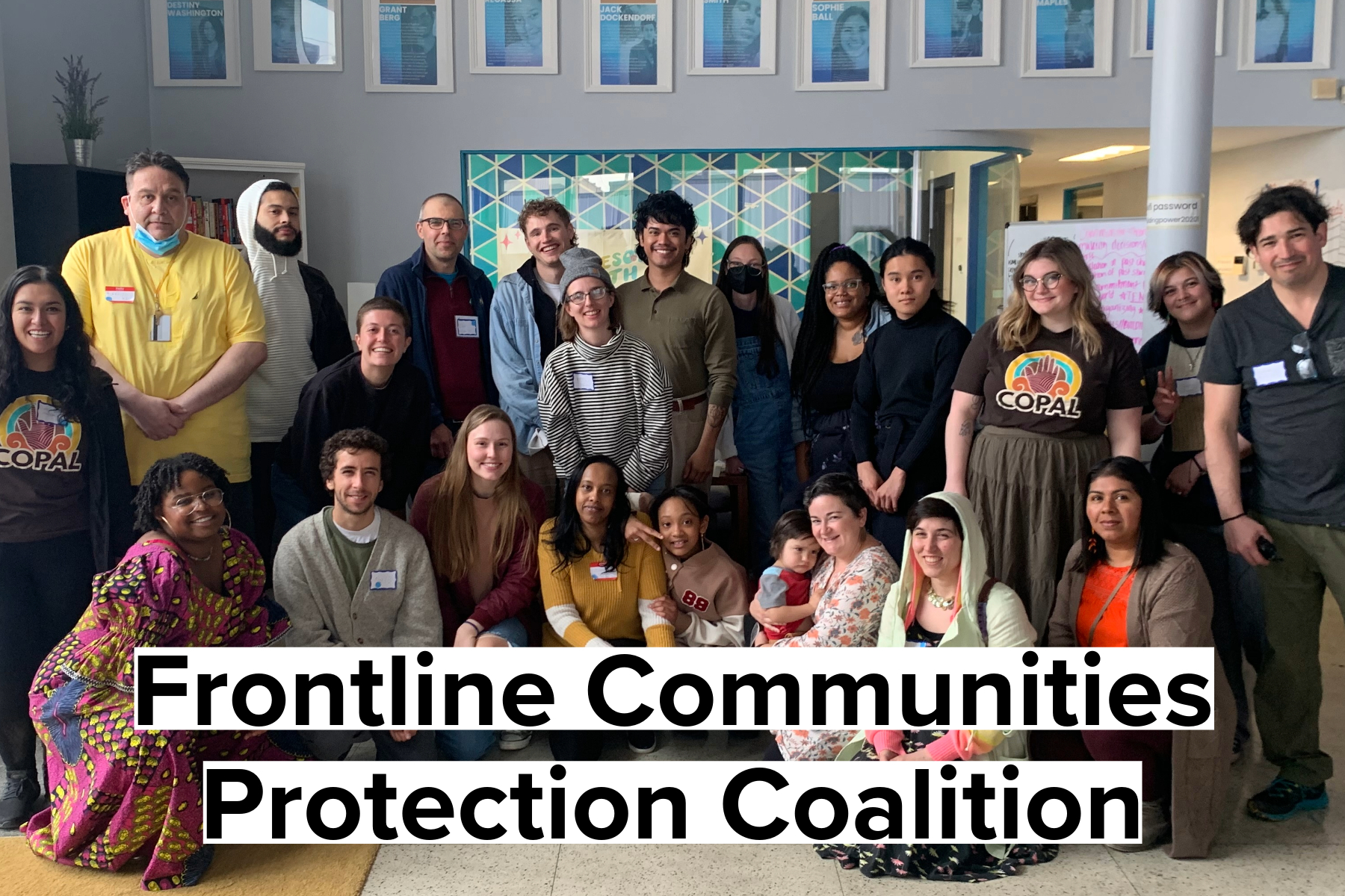 a group of people with the words frontline community protection coalition