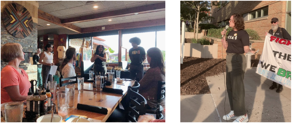 two photos of people gathered at community events