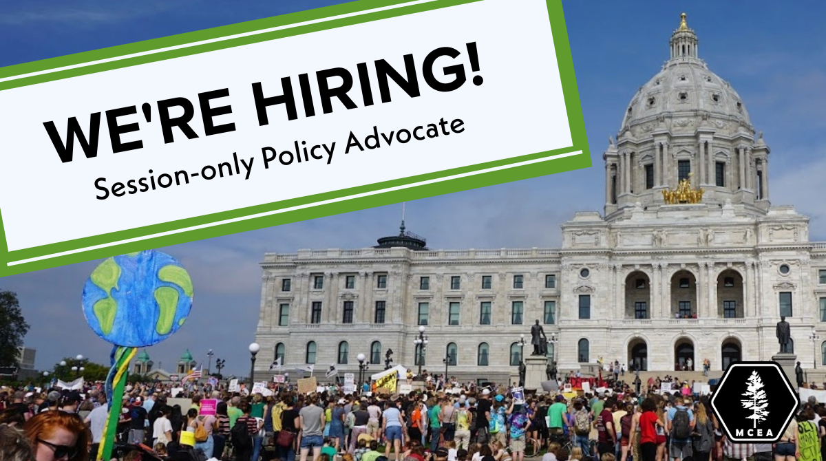 We're hiring, over a crowd at the capitol building