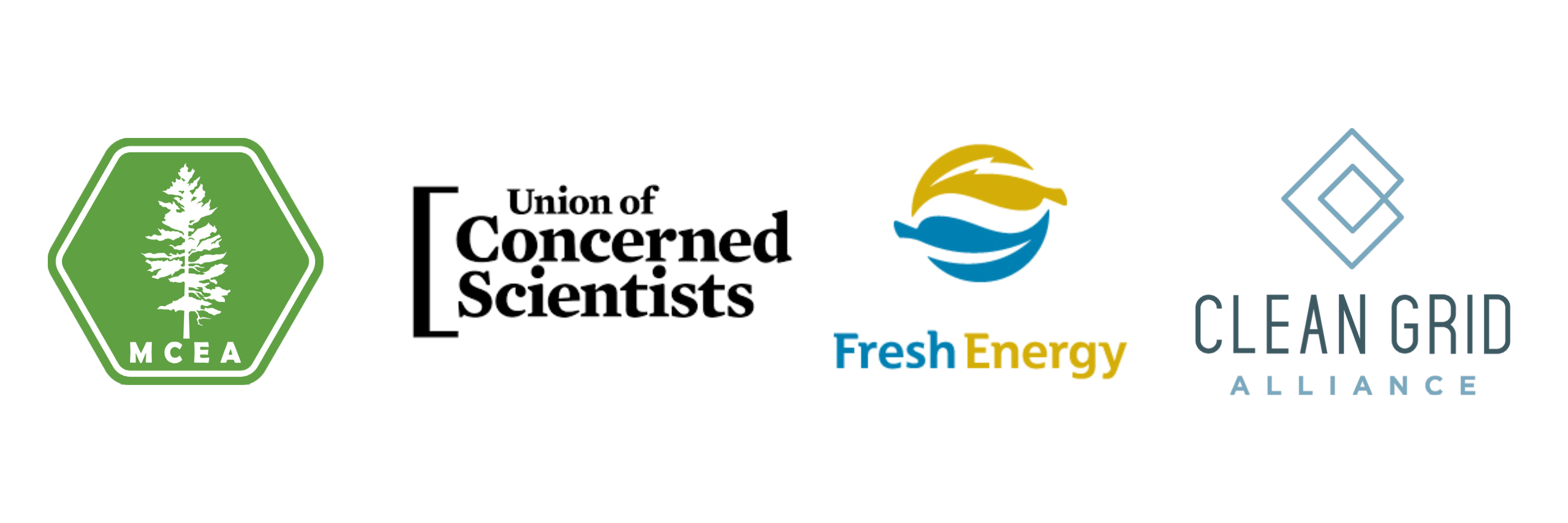logos of MCEA, fresh energy, UCS, Clean Grid Alliance