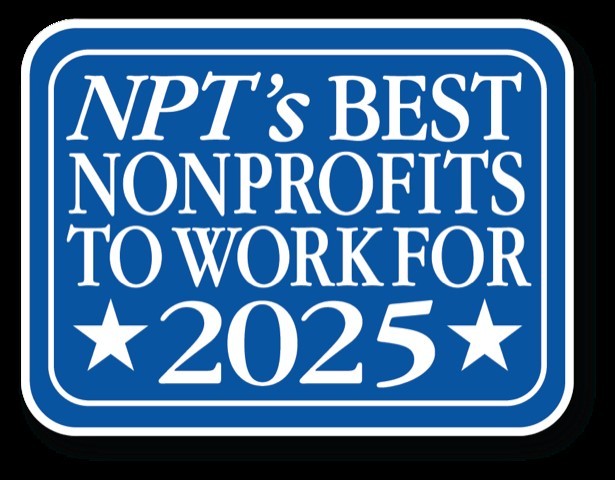 a blue logo for non profit best places 2025 logo
