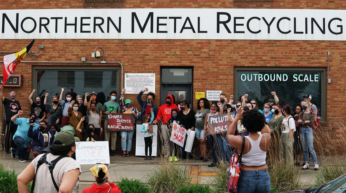 protestors outside of Northern Metal