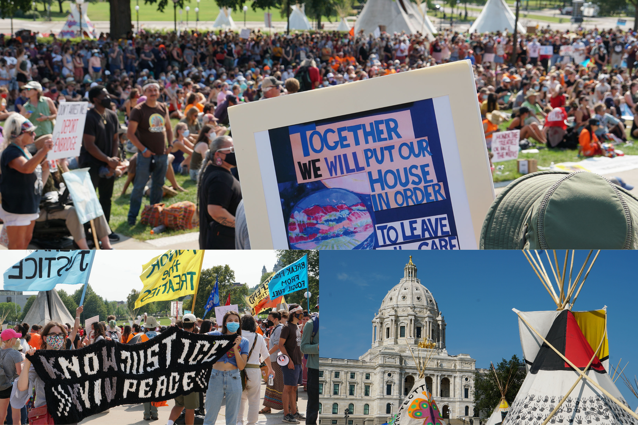 Image collage of Line 3 protest at Minnesota Capitol 2
