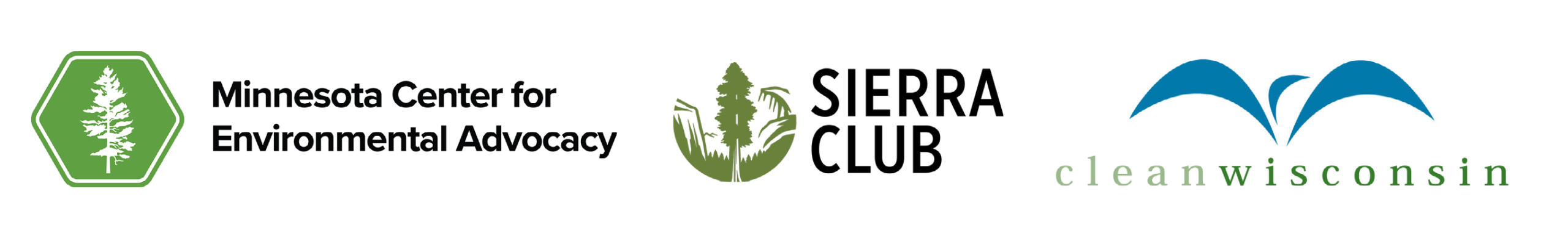 MCEA logo, sierra club logo, clean wisconsin logo