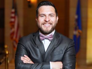 photo of juventino meza, smiling in a bowtie