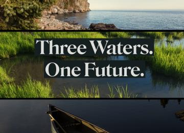 three bodies of water with text three waters one future