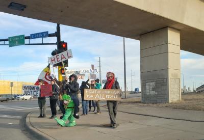 people protesting on Hiawatha 
