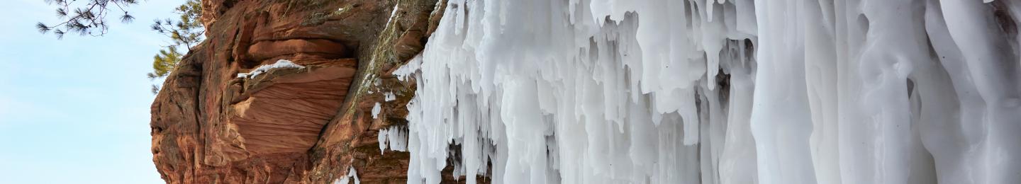 snow and ice along lake superior