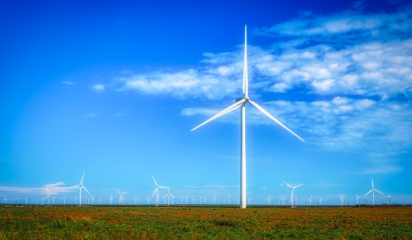 wind turbines blue sky 
