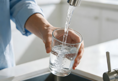 person getting water from kitchen sink