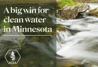 flowing stream and the words a big win for clean water in Minnesota