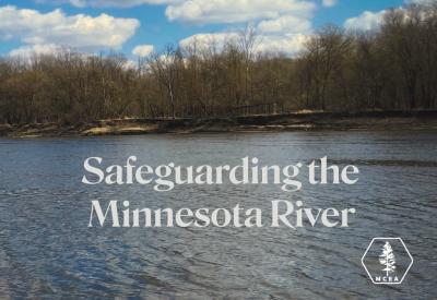 safeguarding the monnesota river over picture of riverbank, blue sky, trees