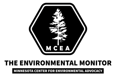 Black hexagon logo with a pine tree in the middle M C E A 