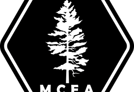 m c e a black hexagon logo with pine tree