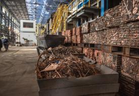 Copper scrap prepared for recycling at the copper smelter