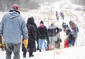 Line 3 water protectors walking on a trail