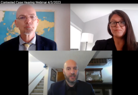 a screenshot from the webinar with three white people's faces, two bald men and a brunette woman