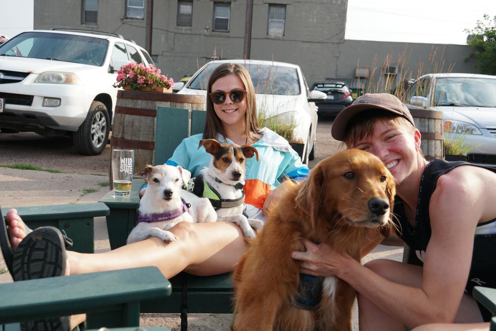 photo of two people with three dogs at the Duluth event