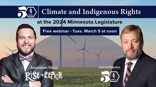 two men are superimposed over a photo of wind turbines with information about the webinar that is written below. 